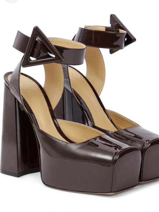 Bottega Veneta Shoes - BOTTEGA VENETA Patent Platform Block Heel Ankle-Strap Pumps - Dark Brown